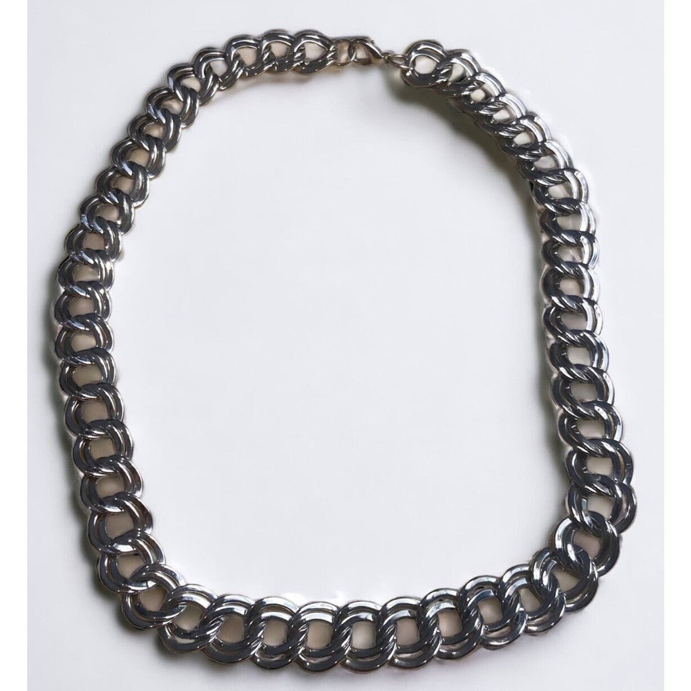 Silver Tone Curb Link Chain Necklace